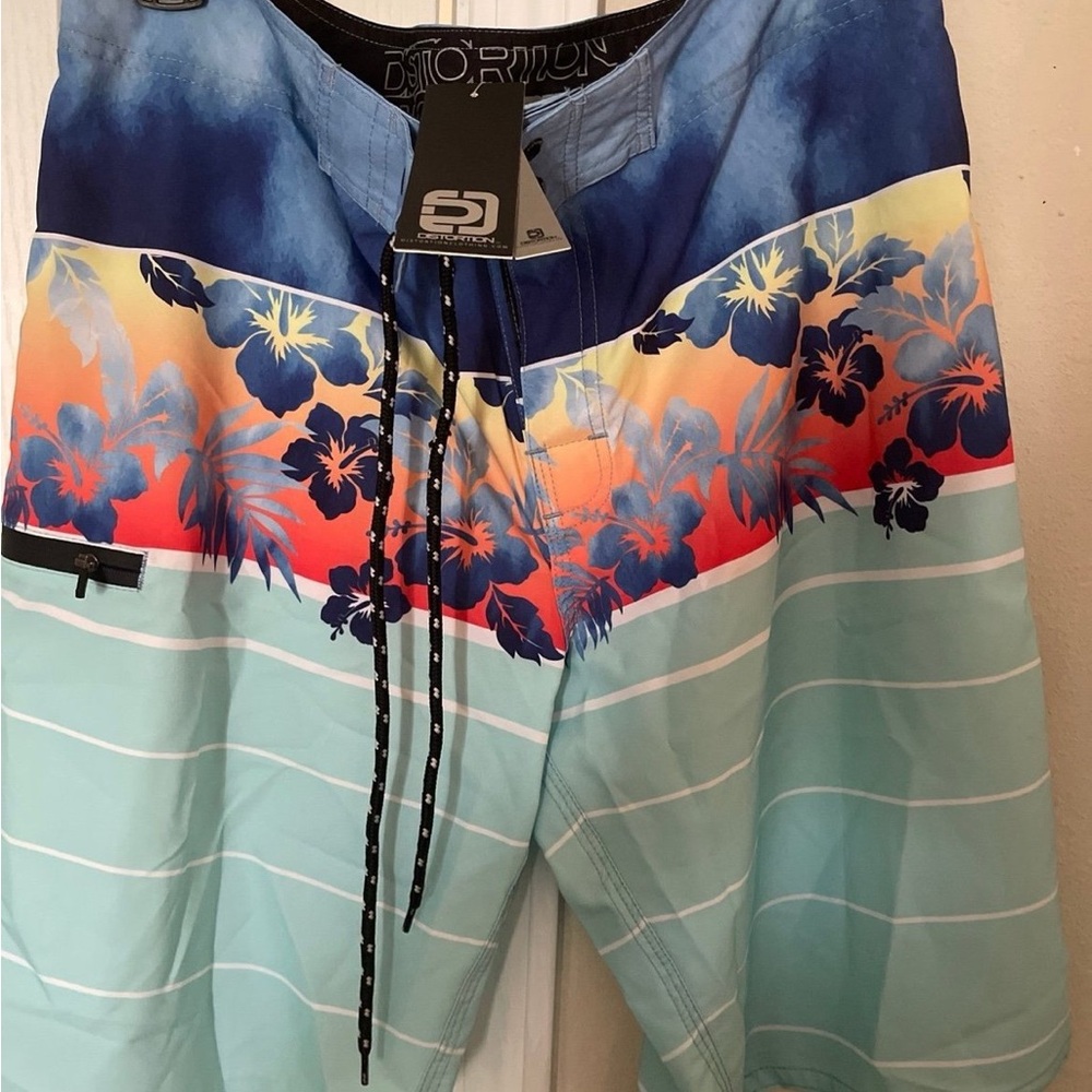 Men's Tropical Stripe Boardshorts in Mint & Navy